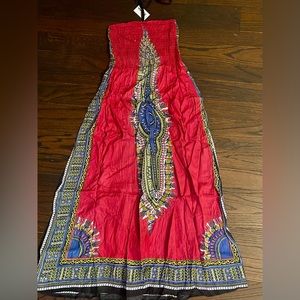 New boho African dashiki inspired print pink halter/ sleeveless dress (one Size)